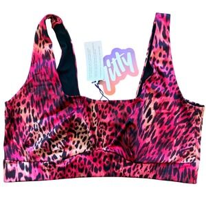 Yitty Headliner Shaping Midi Bralette Pink Orange Leopard Print NWT Square Neck